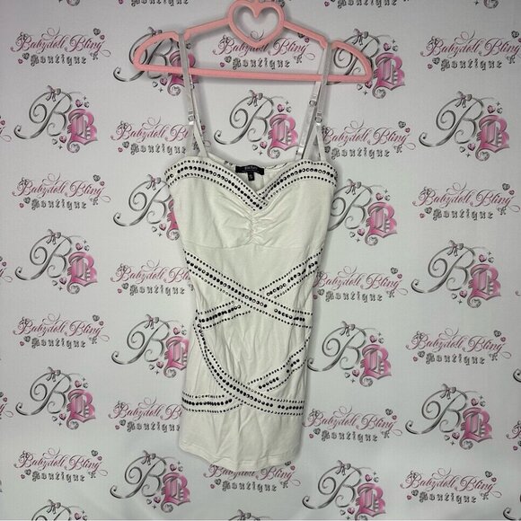 BLACKARV tank top White tank studded Accents shiny tattoo writing on back - Picture 5 of 5